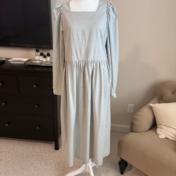Lisa Says Gah Dresses & Skirts - Lisa Says Gah Maddie Blue Gingham Midi Dress in Size Large Long Sleeve Heart